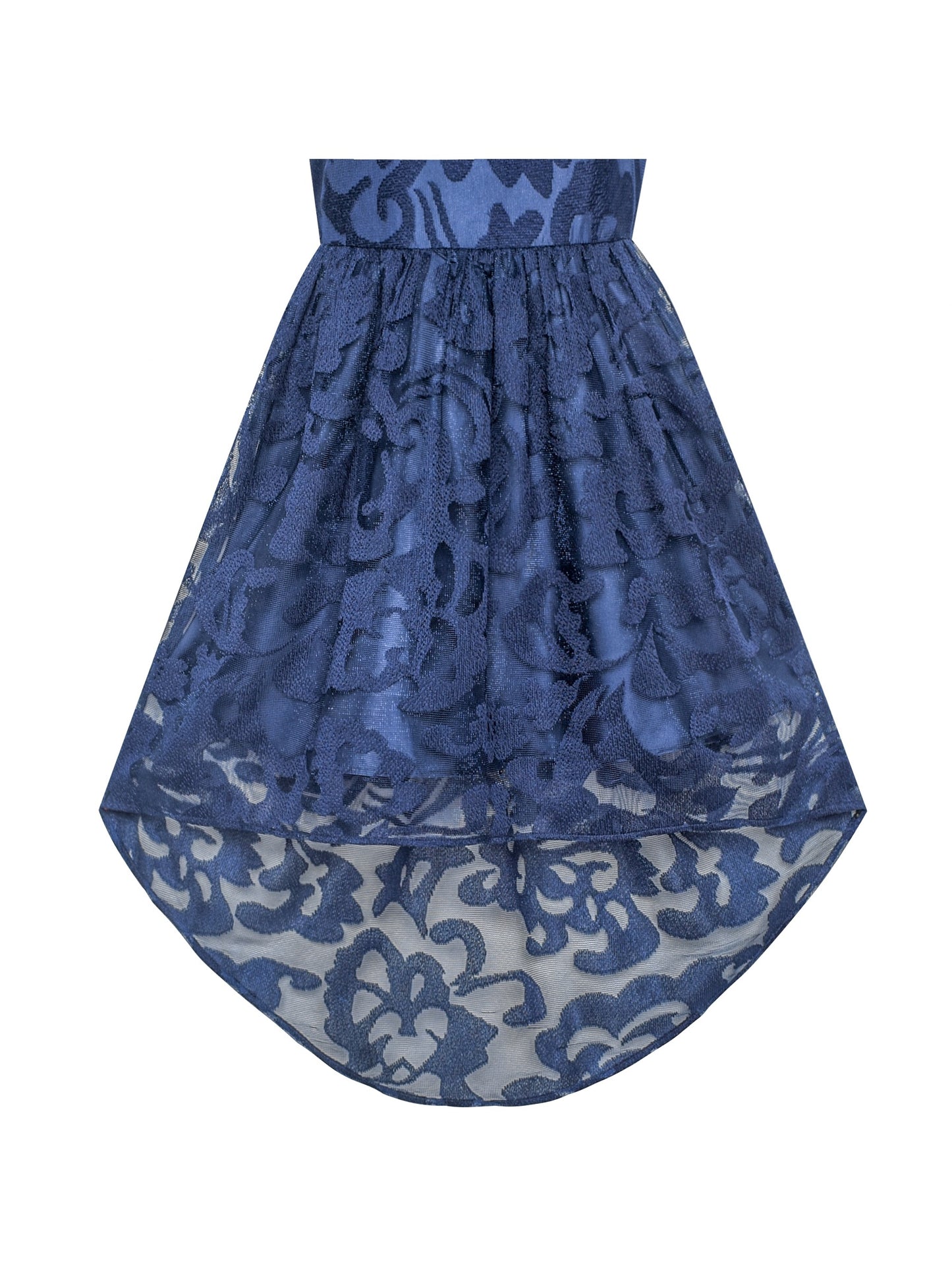Girls Dress Navy Blue Lace Halter Hi-low Dress Dancing Party Blue