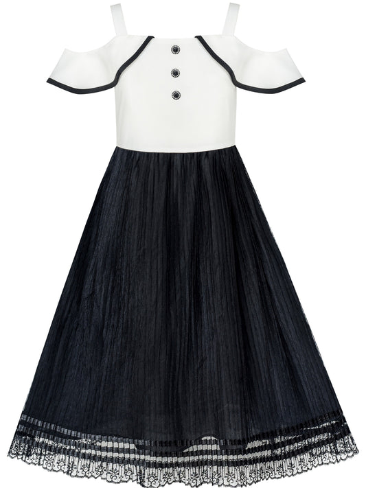 Girls Green Sleeveless Cold Shoulder Lace Casual Summer Dress Ankle Length Black