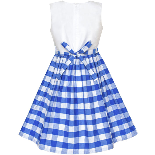 Girls Dress Green Tartan Plaid Sundress Back School Blue