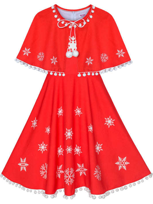Girls Dress Red Cape Cloak Christmas New Year Holiday Party Red