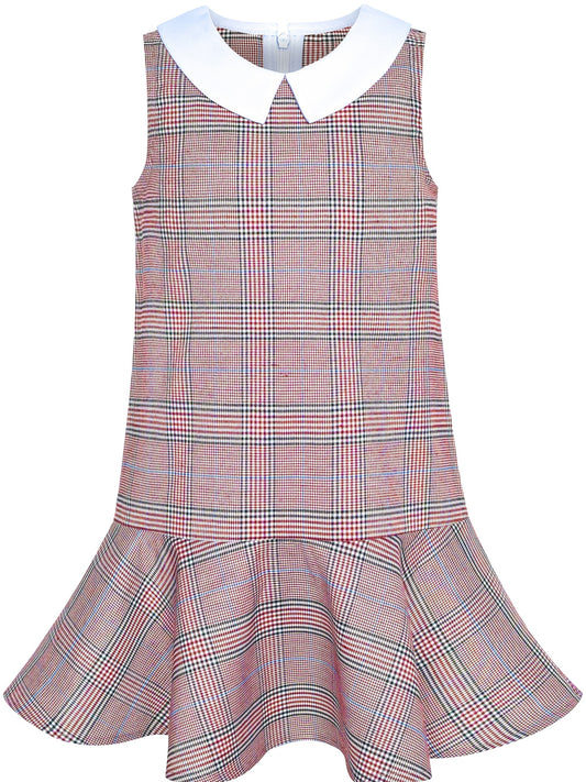 Girls Dress Red Tartan Back School Uniform White Collar Dress Multi-Color
