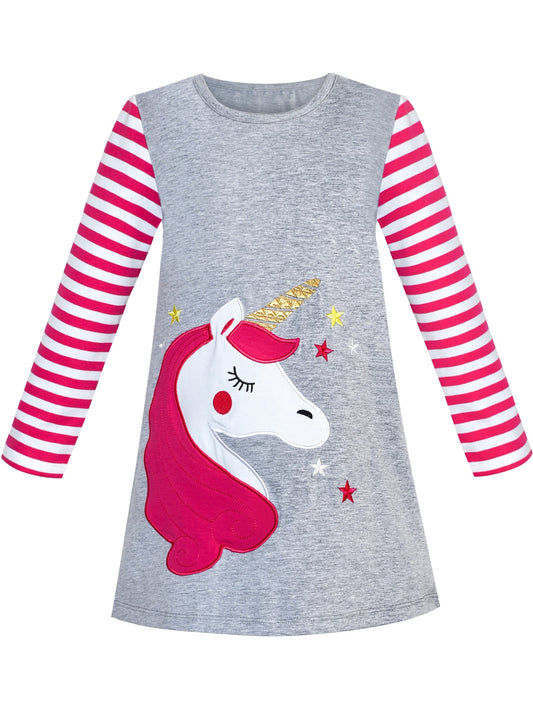 Girls Dress Long Sleeve Christmas Reindeer Snow Holiday Party Gray