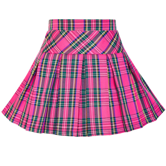 Girls Skirt Back School Uniform Red Tartan Skirt Pink