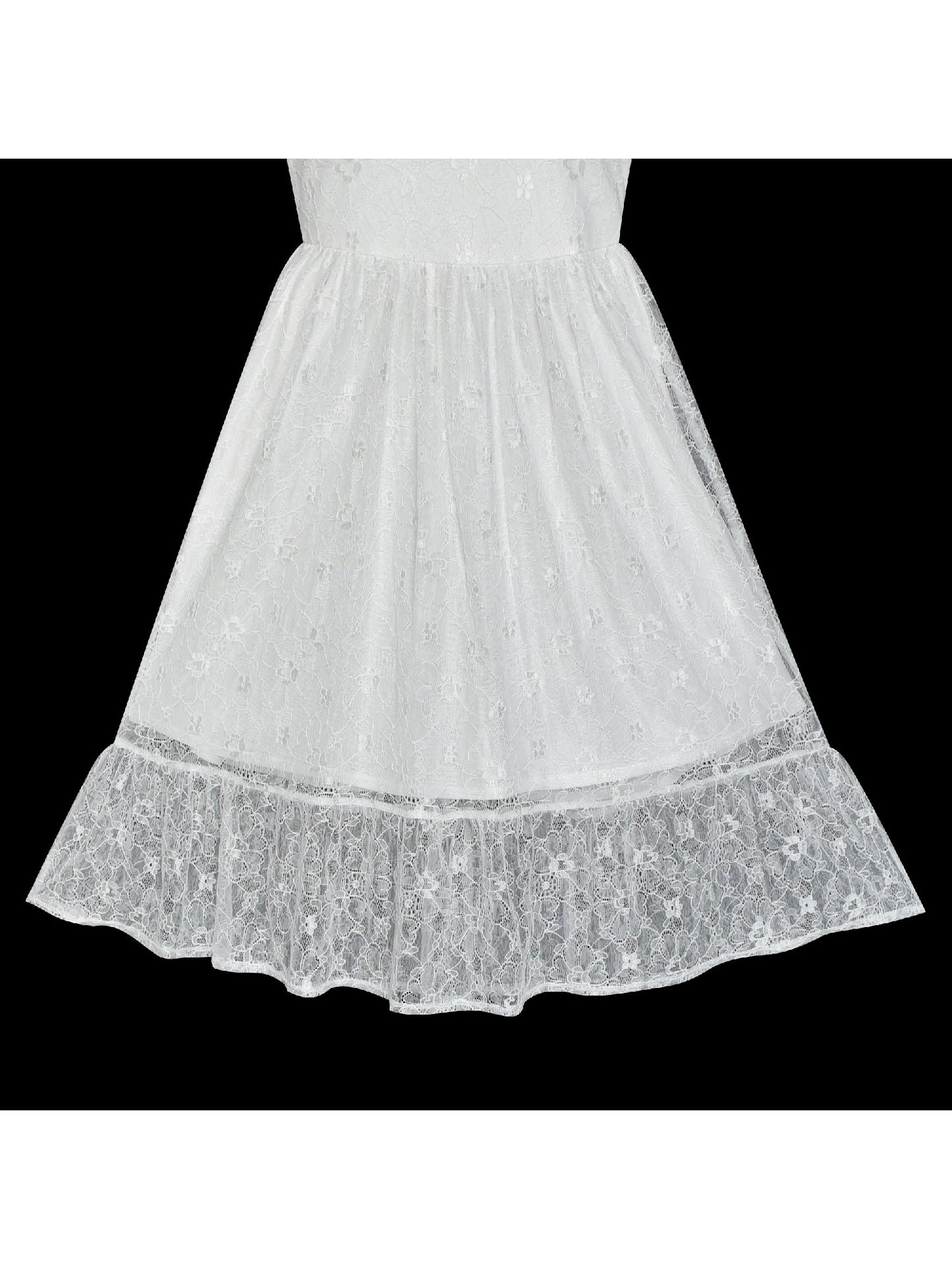 Girls Dress Lace Long Sleeve Off White Wedding Party White