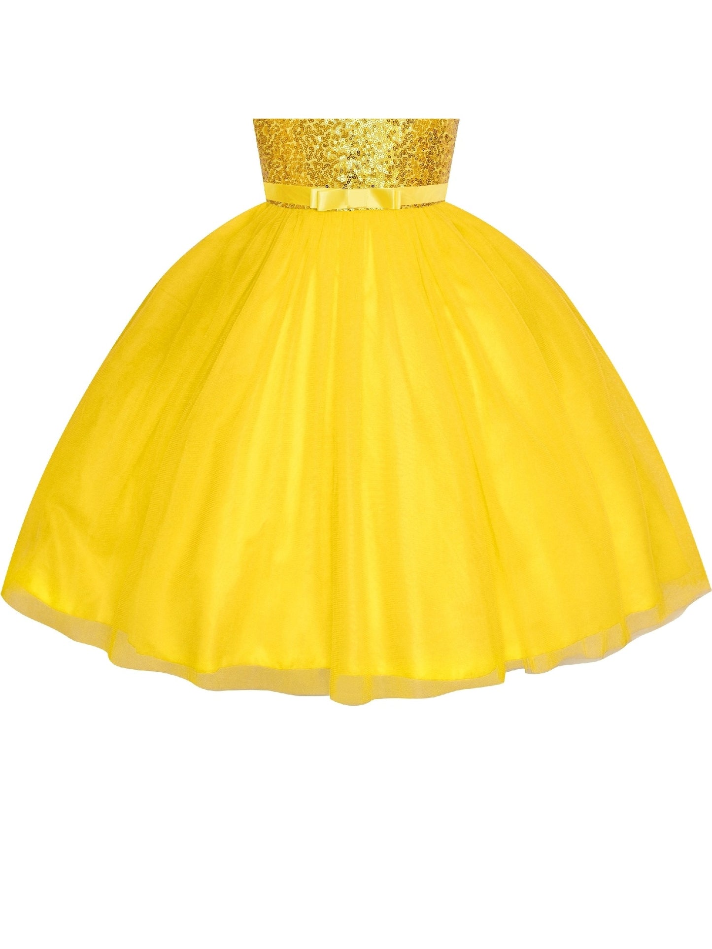 Flower Girl Dress Sleeveless Black Ball Gown Wedding Pageant Yellow