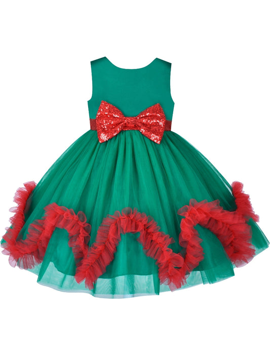 Girls Dress Lace Top Blue Wave Hem Skirt Wedding Bridesmaid Green