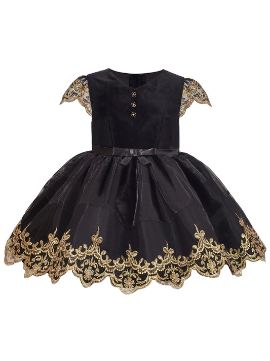 Flower Girls Dress Embroidered Butterfly Diamond Pageant Wedding Black