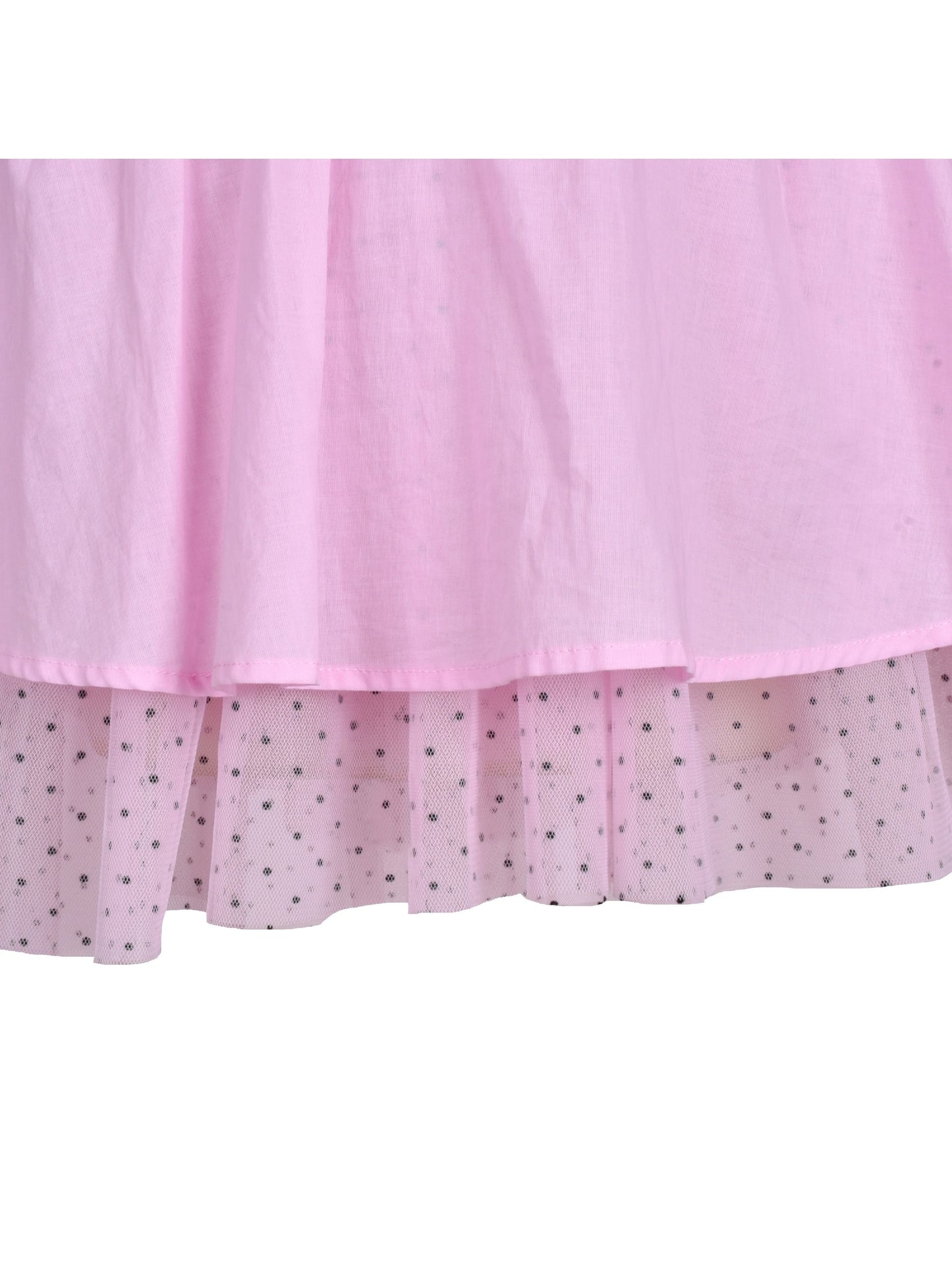 Girls Dress Pink Polka Dot Lace Ruffle Velvet Hi-lo Skirt Bubble Long Sleeve Pink