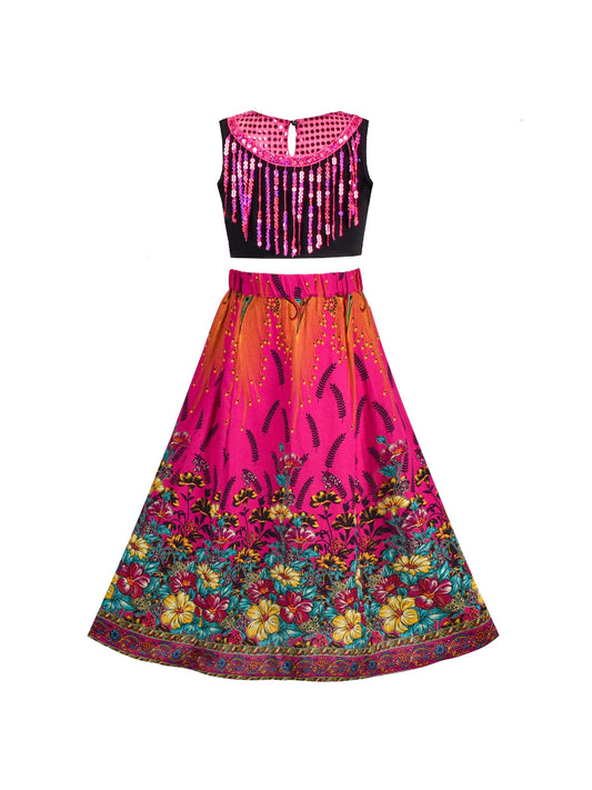 Bollywood India Girl Dress 2 Piece Floral Tassel Ethnic Red
