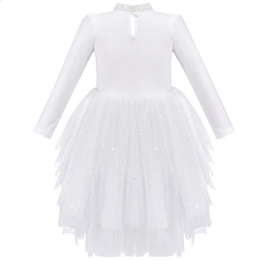 Girls Dress White Glitter Ruffle Tulle First Communion Party Pageant White