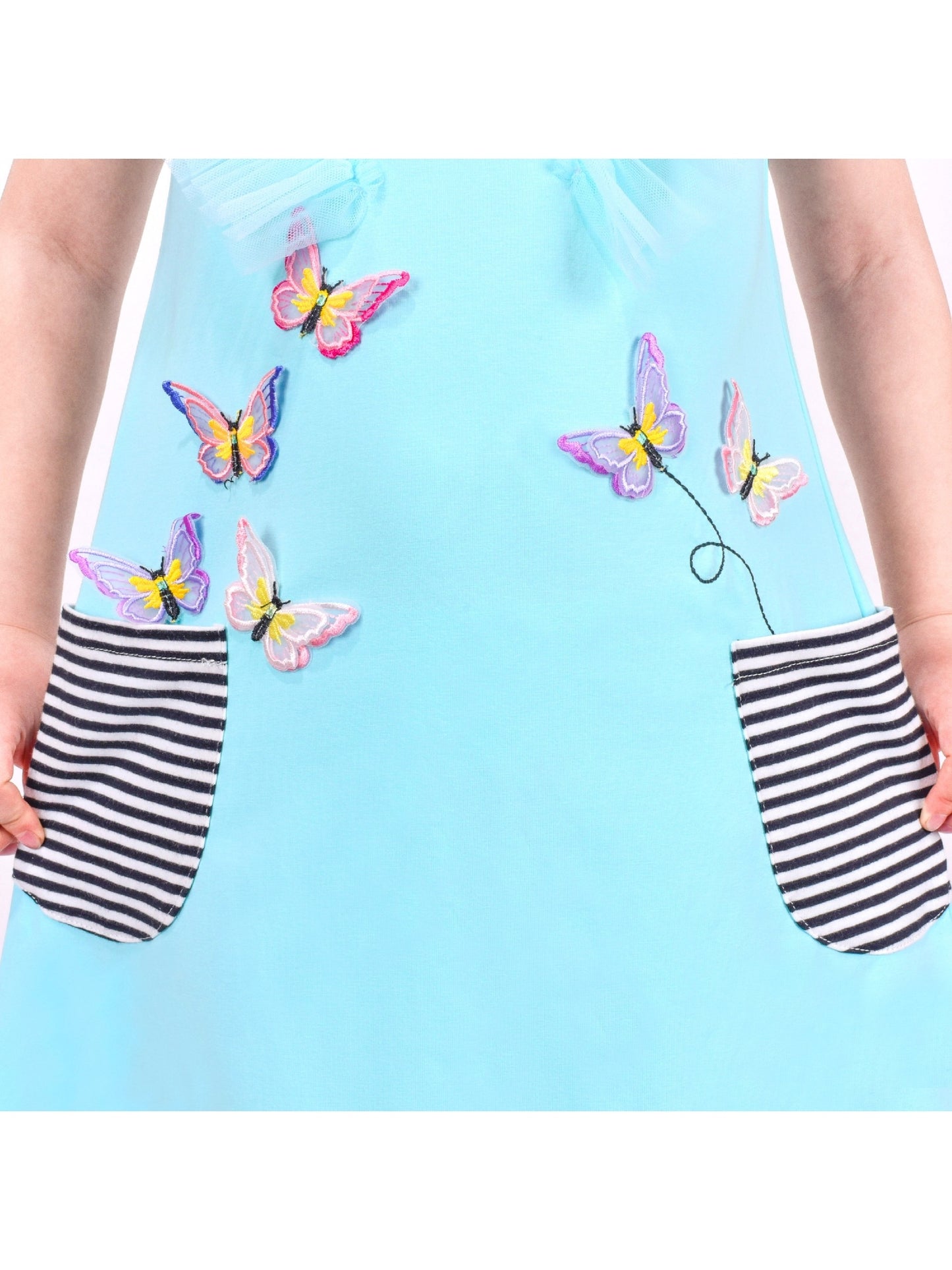 Girls Dress A-line Mermaid Fish Tail Rainbow Ruffle Flare Sleeve Blue