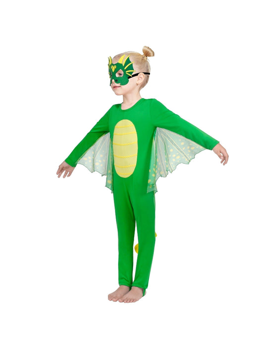 Kids Costume Dinosaur Green Dragon Dinosaur Wing Polka Dot Mask Halloween Green
