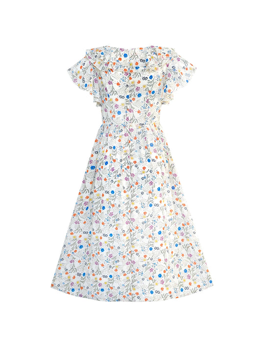 Women's Short Sleeve Casual Floral Printed Vintage Maxi Dress Beige