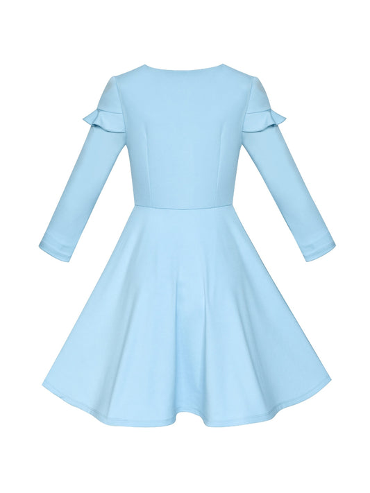 Women's Ruffled Decoration Long Sleeve Vintage Casual Party Dress Blue