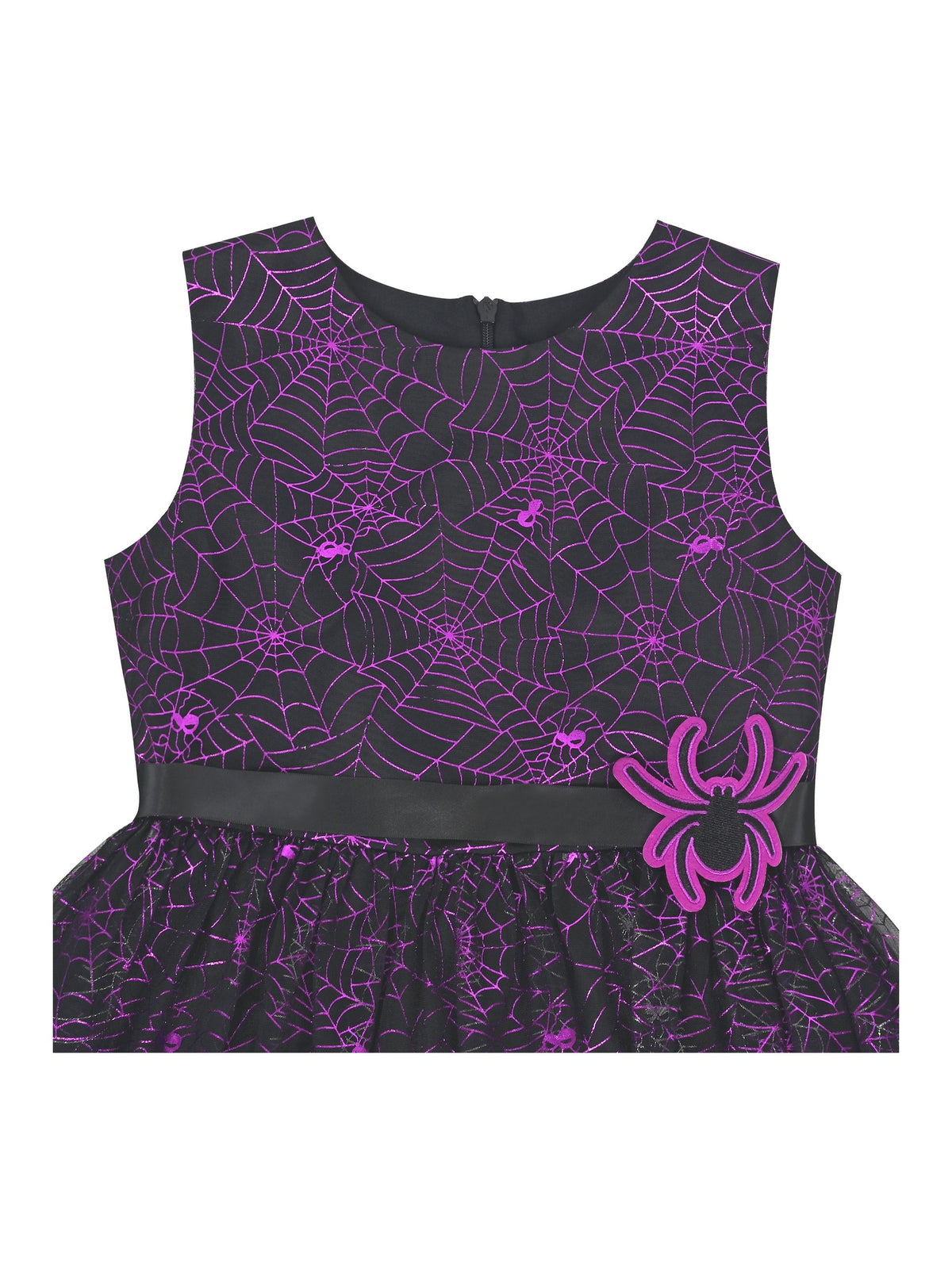 Girls Dress Black Sleeveless Colorful Alphabet Belt Cute School Hanky Hem - Purple