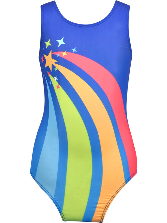 Girls Star Rainbow Rhinestone Sleeveless Active Unitard Ballet Gymnastic Blue