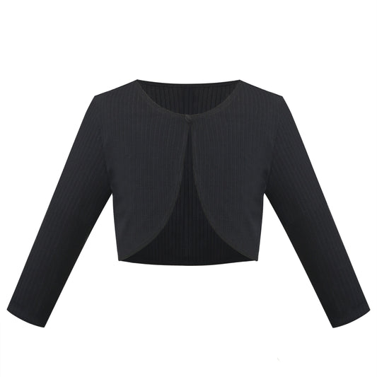 Girls Bolero Shrug Cropped Cardigan Long Sleeve Button Knit Sweater Black Black