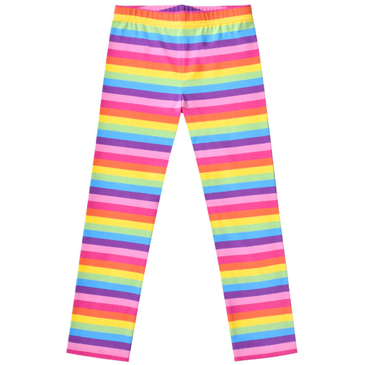 Girls Toddler Trousers Leggings Full Length Cotton Soft Elastic Preppy Rainbow Multi-Color