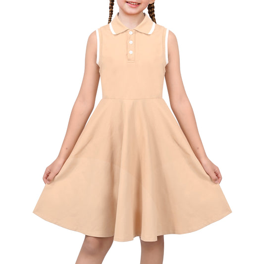 Girls Dress Knit Polo Collar Student Classic Casual Back to School Everyday Brown