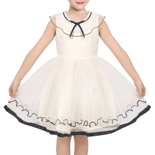 Pink Girls Dress Flutter Sleeves 3D Flower Layered Ruffled Design Party Princess Style for Birthday Wedding White