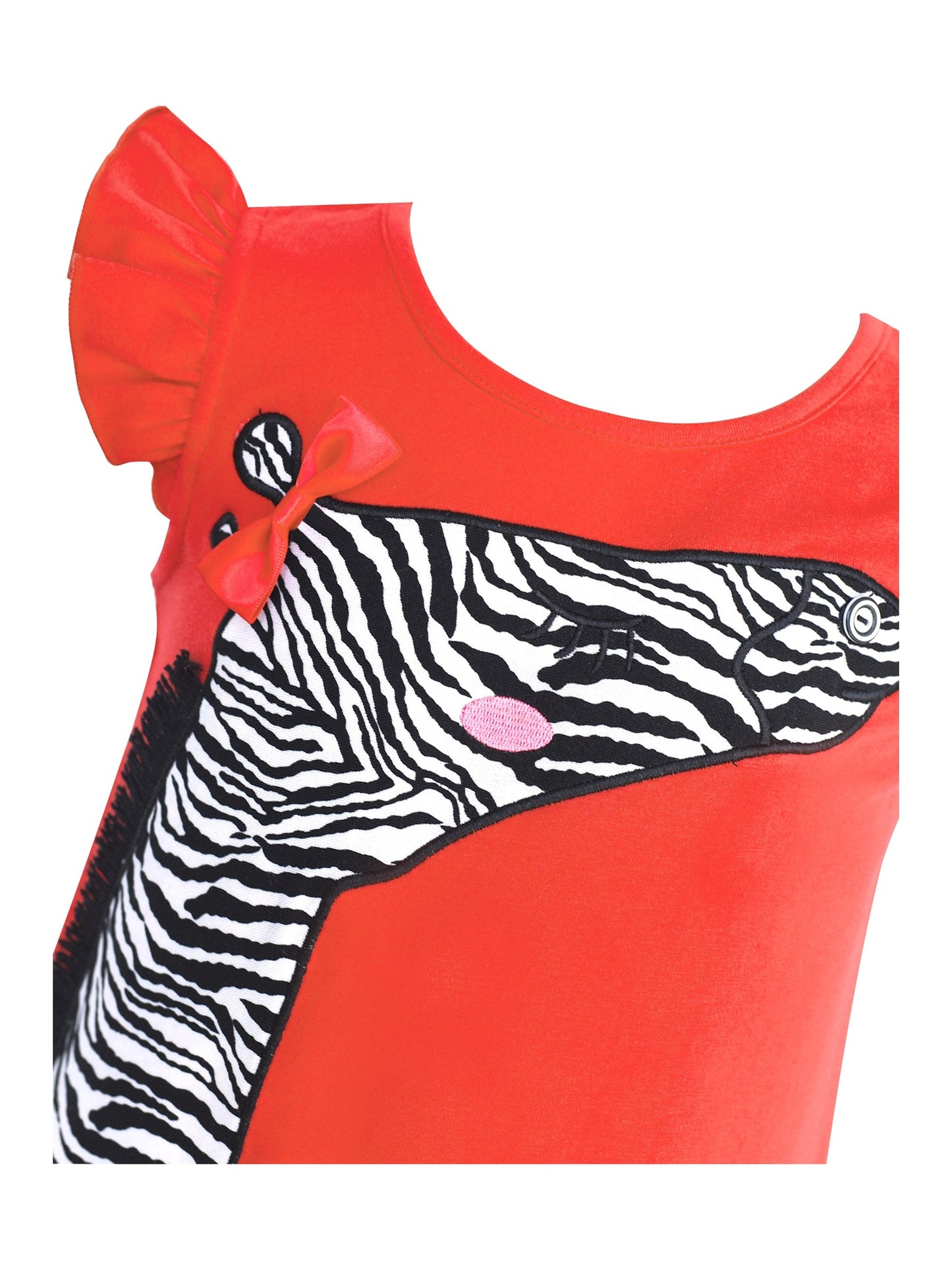 Girls 2 Piece Outfit Set, Cotton Red Zebra Print Top with Flutter Sleeves and Black Pants Red