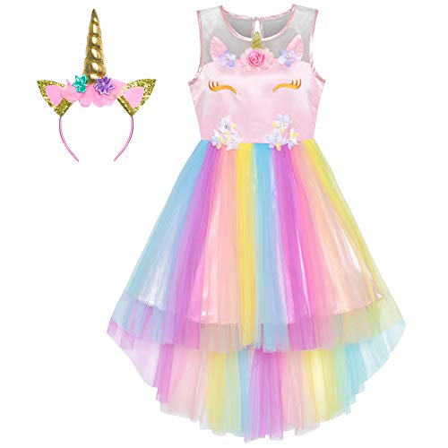 Girls Dress Unicorn Rainbow Tulle Unicorn Headband Party Size 4-10 Years