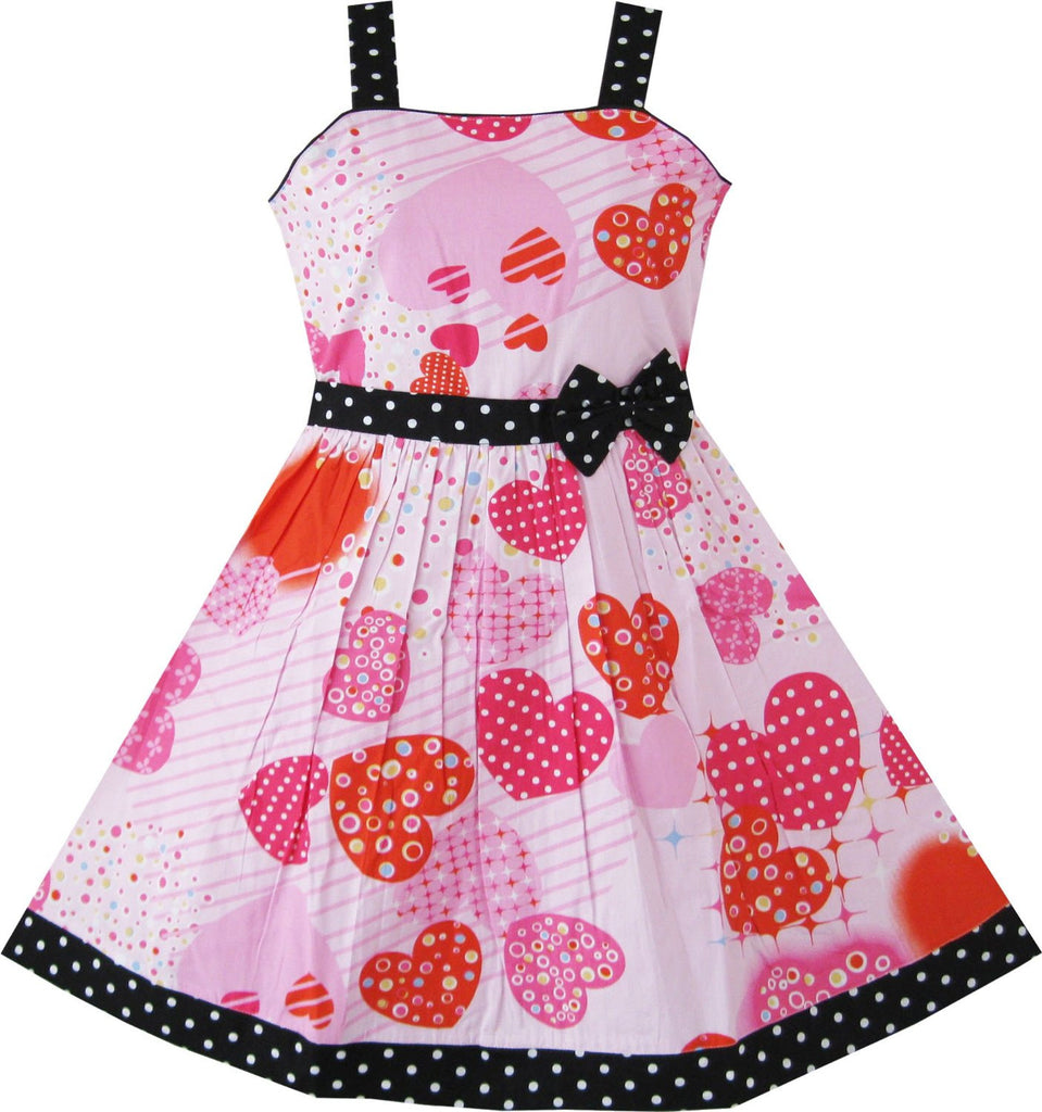 Girls Pink Heart Print Bow Tie Party