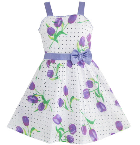 Girls Dress Purple Rose Dot Party Size 4-12 Years