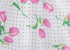 Girls Dress Pink Flower Green Leaves Black Dot Bow Tie