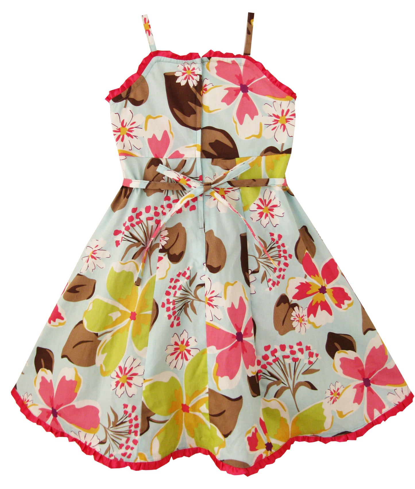 Girls Dress Pink Trim Blue Flower Print Princess Christmasren Size 4-12 Years