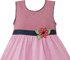 Girls Dress Pink Tartan Embroidered Flower Party Size 4-10 Years
