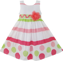 Girls Dress Dot Strip White Green Princess Birthday Size 5-8 Years