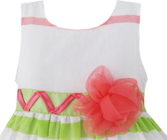 Girls Dress Dot Strip White Green Princess Birthday Size 5-8 Years
