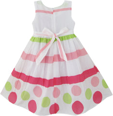 Girls Dress Dot Strip White Green Princess Birthday Size 5-8 Years