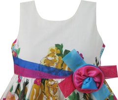 Girls Dress Blue Flower Print Detailed Trim Kids Clothing Size 2-8 Years
