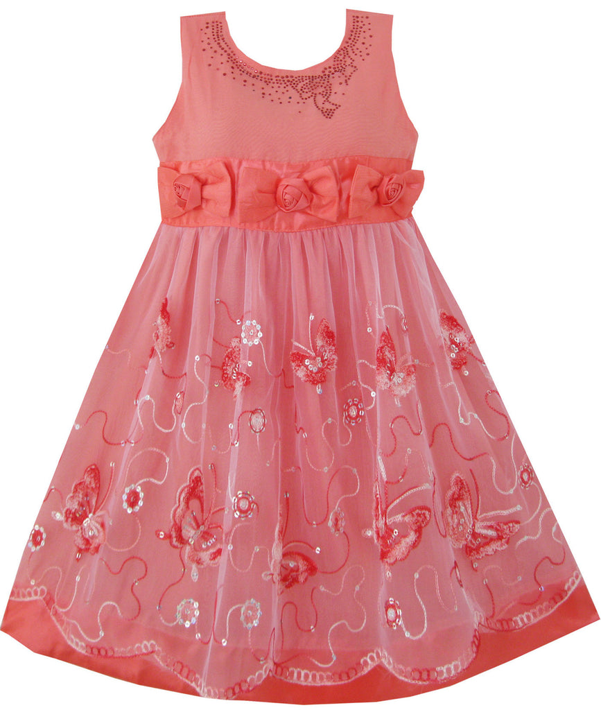 Girls Dress Shinning Butterfly Watermelon Pageant Wedding Size 3-6 Years