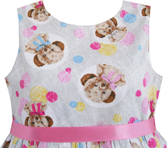 Kids Girls Bear Print Dress School Size 2-10 Years Grey