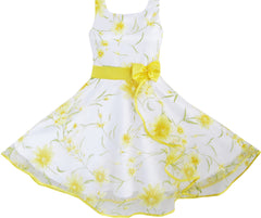 3 Layers Girls Dress Sunflower Wave Pageant Bridesmaid Size 4-12 Years