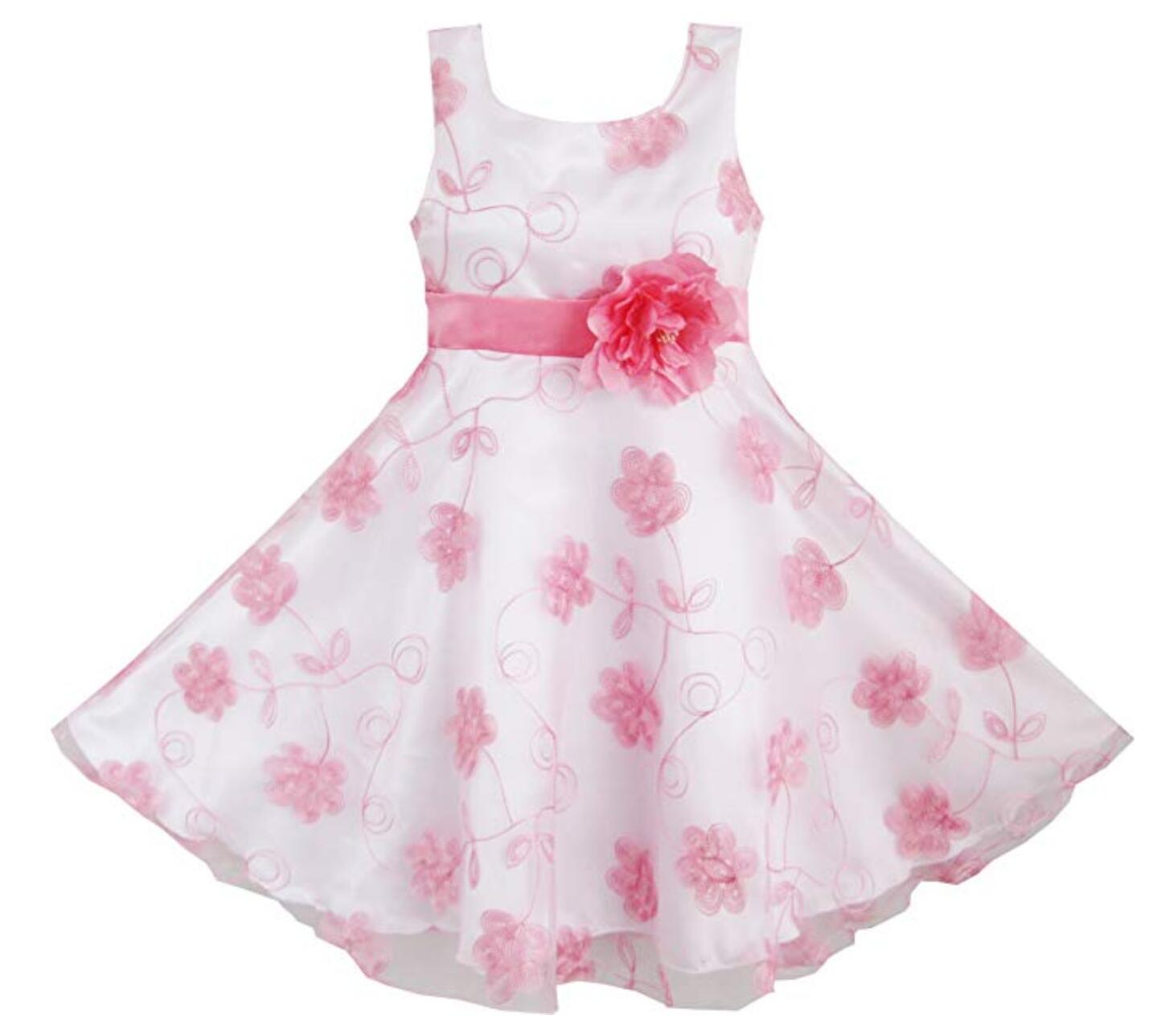 3 Layers Girls Dress Pink Embroidered Flower Tulle Bridesmaid Party Kids –  Sunny Fashion