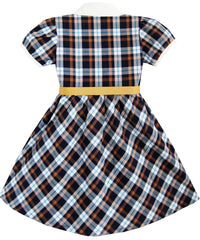Girls Dress White Collar Gray Navy Blue Plaid Checks School Uniform Kids Size 4-10 Years