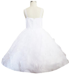 Girls Dress White Diamond Pleated Pageant Bridesmaid Wedding Flower Girl Size 6-10 Years