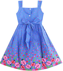 Girls Dress Blue Bug Pink Dot Size 2-8 Years