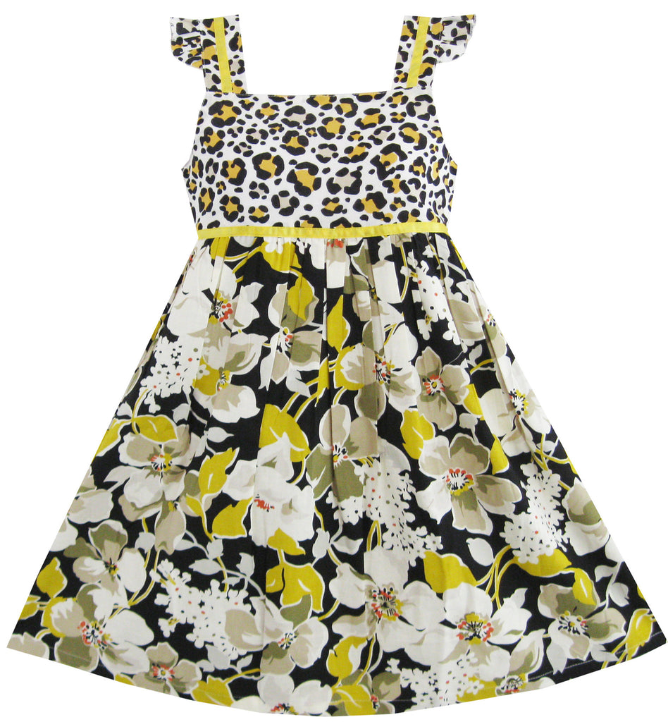 Girls Dress Flower Black Leopard Print Tank School Size 3-7 Years