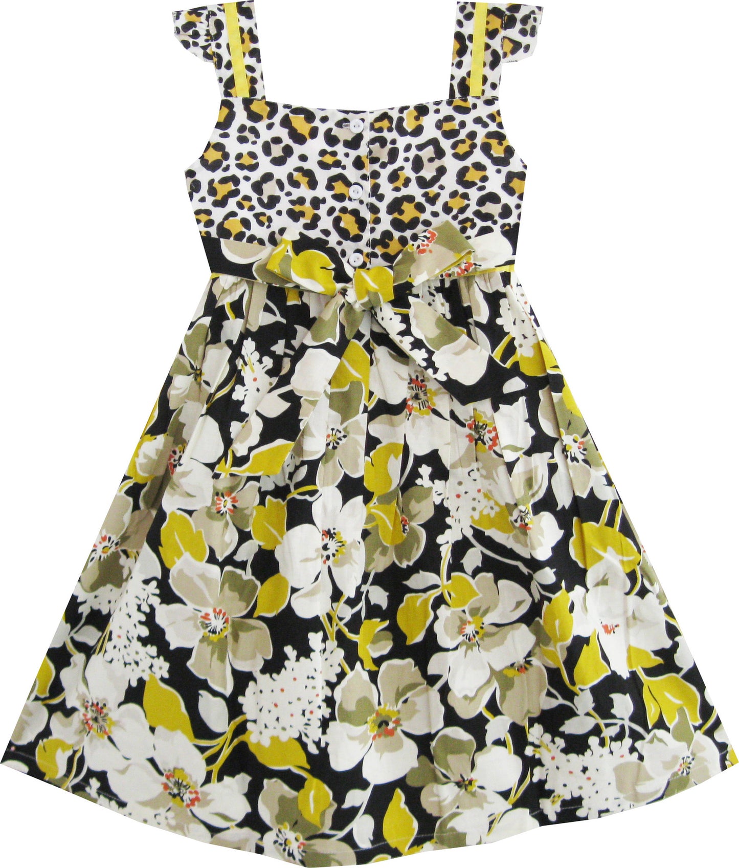 Girls Dress Flower Black Leopard Print Tank School Size 3-7 Years