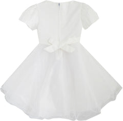 Girls Dress White Pageant Pleated Tulle Wedding Bridesmaid Child Clothes Size 12M-8 Years