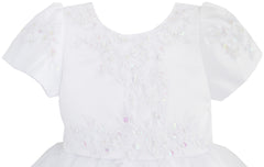 Girls Dress White Pageant Embroidered Lace Trim Wedding Bridesmaid Size 12M-8 Years