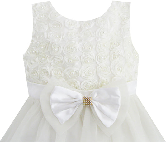 Girls Dress Flower Bridesmaid Wedding Pageant Tulle Pearl Size 2-10 Years