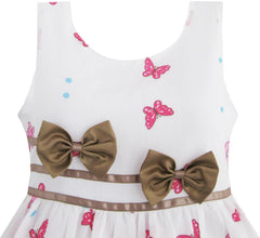 Girls Dress Brown Butterfly Double Bow Tie Party Size 4-12 Years