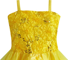Girls Dress Yellow Shinning Sequins Wedding Party Pageant Size 4-10 Years