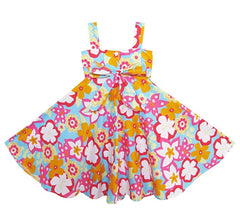 Girls Dress Orange Tank Flower Bow Tie Party Beach Sundress Child Size 3-7 Years